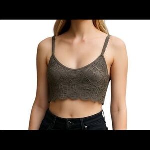 POL Lace Bralette Crop Top Crochet  Gray Size M/L Whimsygoth Boho Scalloped Hem